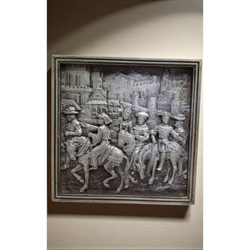 vintage marcus designs chalkware handmade in england medieval wall plaque.